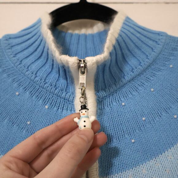 Vintage Quacker Factory Snowman Lamsbwool Blue Full Zip Sweater S Christmas - Picture 7 of 9